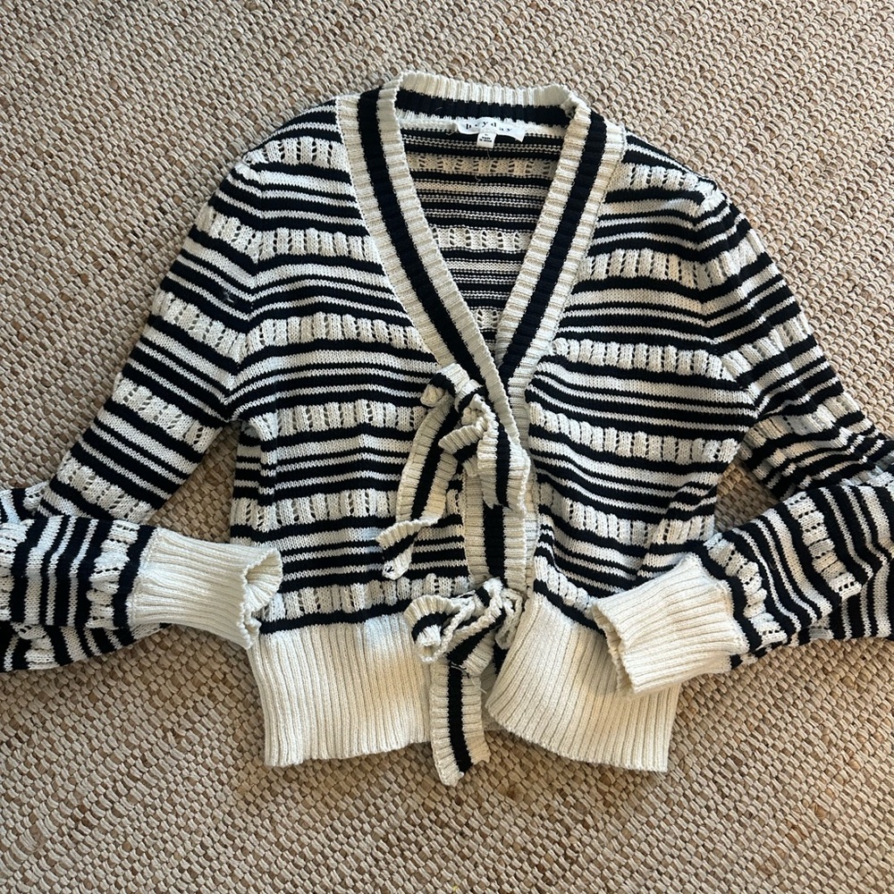 Heyday Black and White Striped Cardigan